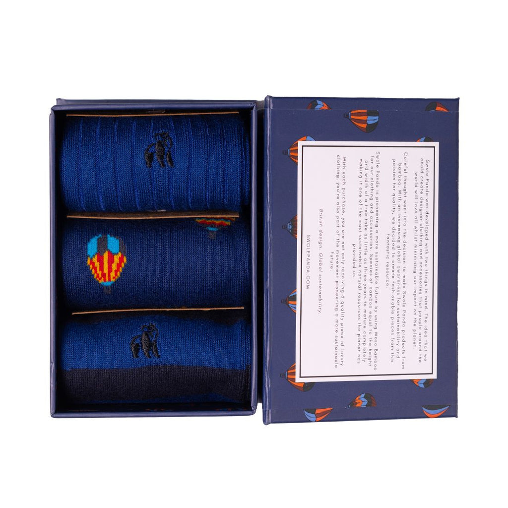 Swole Panda Men's Bamboo Socks Gift Box – 3 Pair Hot Air Balloon Set