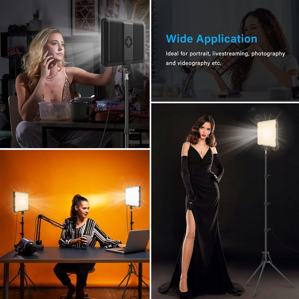 Obeamiu LED Video Light 2-Pack Kit | Dimmable USB Studio Lights with 63" Tripods
