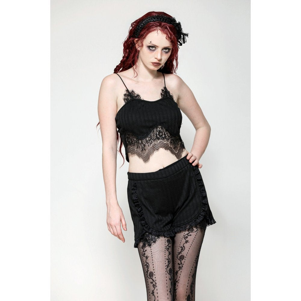 Dark in Love Tatum Black Gothic Pinstripe Shorts with Lace Trim