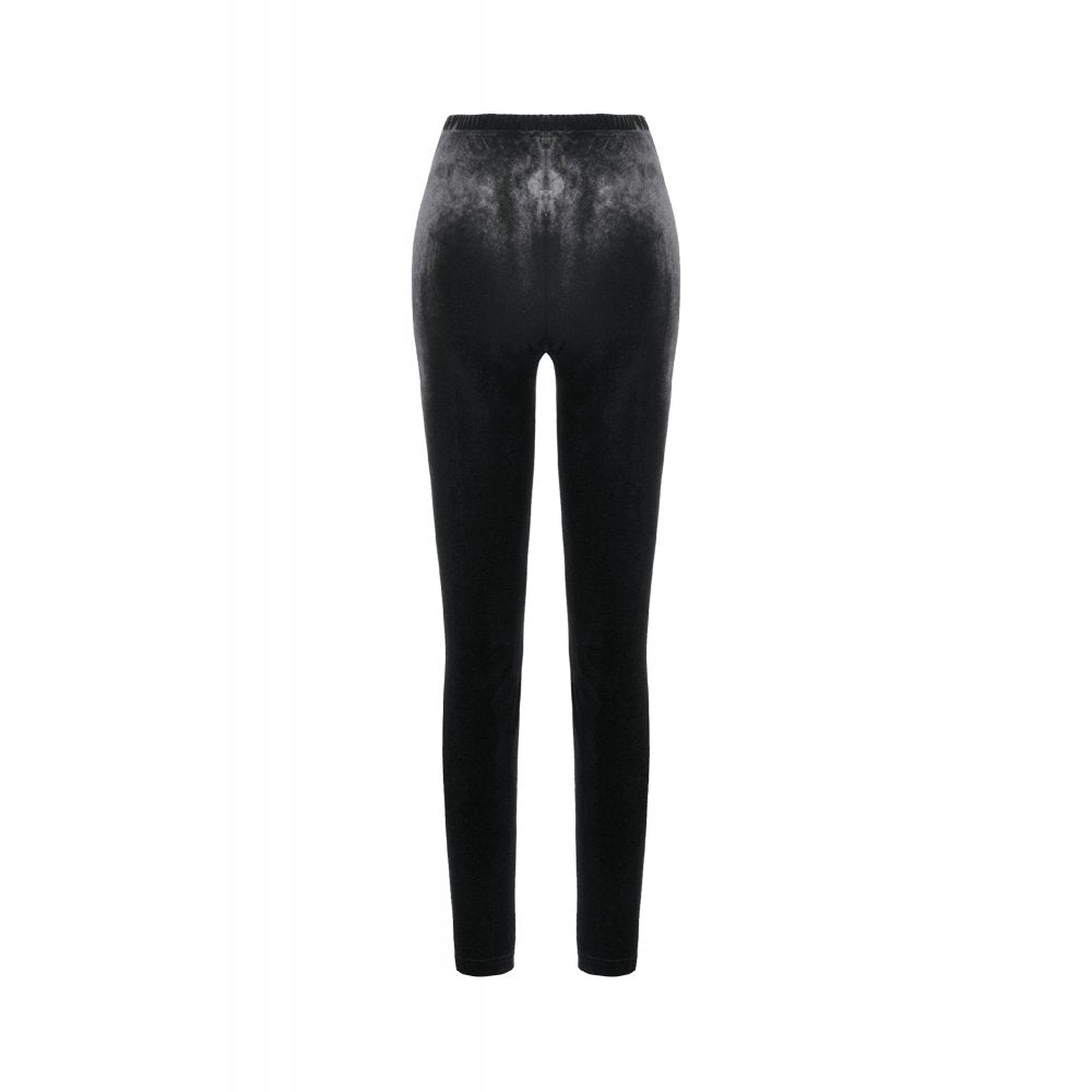 Dark in Love Gothic Velvet Mesh Patchwork Leggings – Slim Fit Trousers