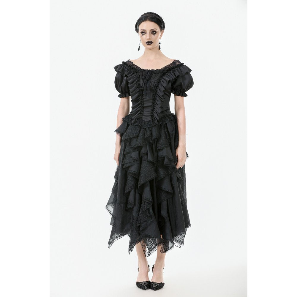 Dark in Love Seraphina Black Ruched Puff Sleeve Corset Top