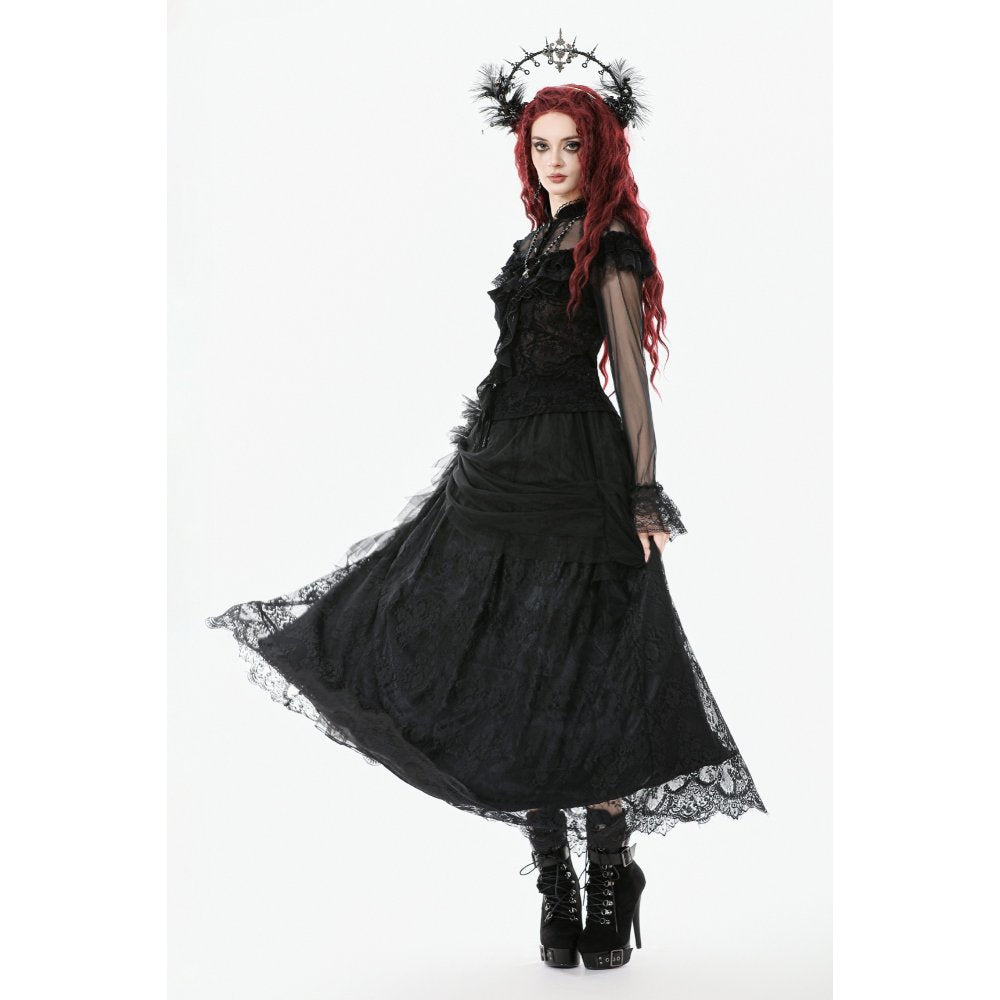 Dark In Love Seraphina Gothic Tulle Maxi Skirt – Black Lace Victorian