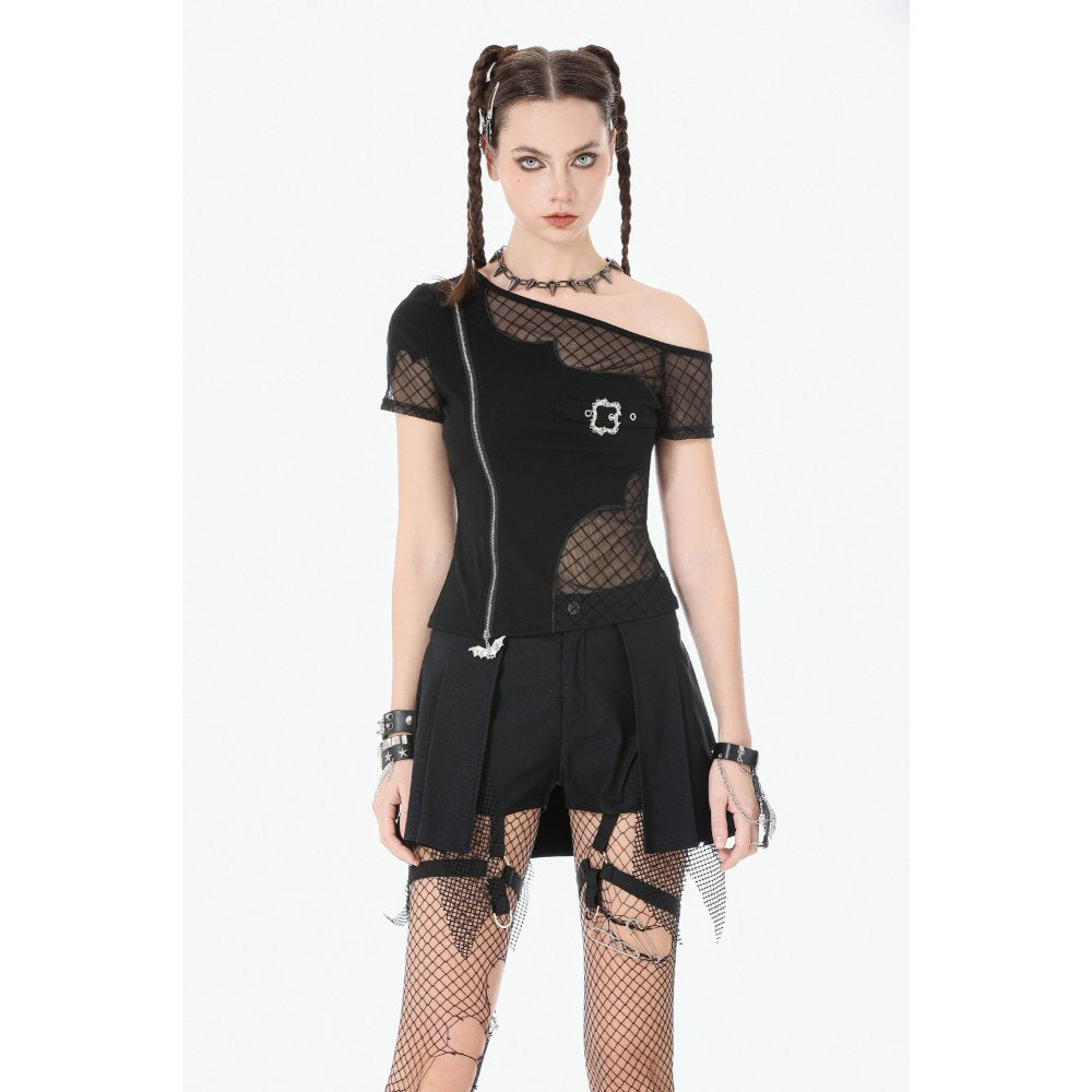 Dark in Love Punk Mesh Layered Skort Shorts with Harness Straps