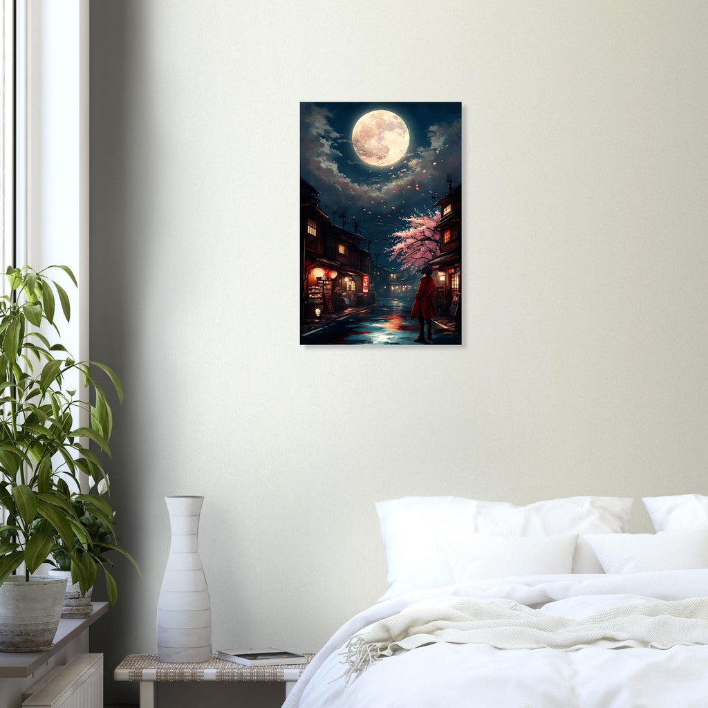 Japanese Cityscape Night Poster – Urban Glow Under the Moon