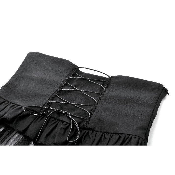 Dark in Love Draven Faux Leather & Mesh Layered Gothic Waist Skirt