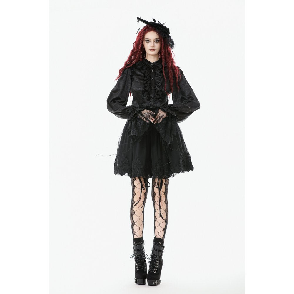 Dark in Love Bellatrix Gothic Embroidered Mesh Petticoat Skirt – Black