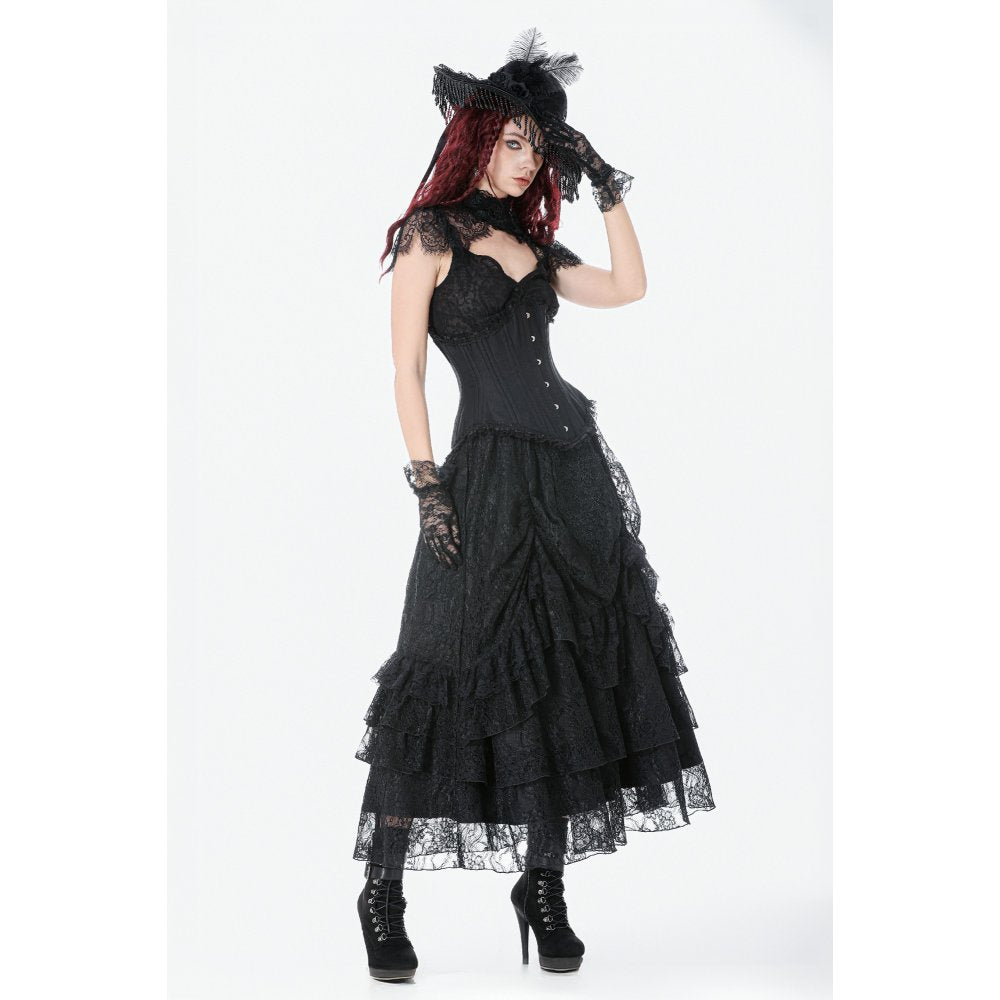 Dark in Love Vintage Gothic Lace Layered Maxi Skirt - Black Victorian