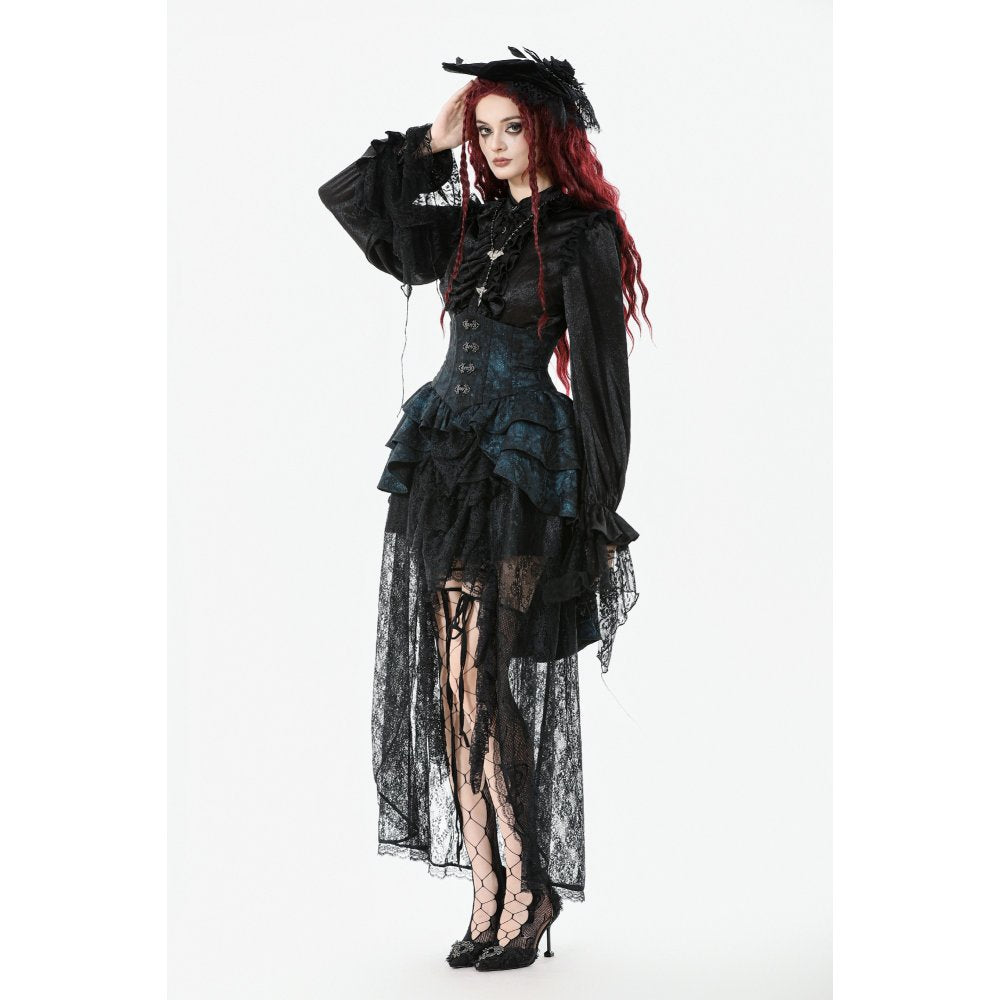 Dark in Love Sabina Black Sheer Lace High-Low Gothic Bustle Skirt