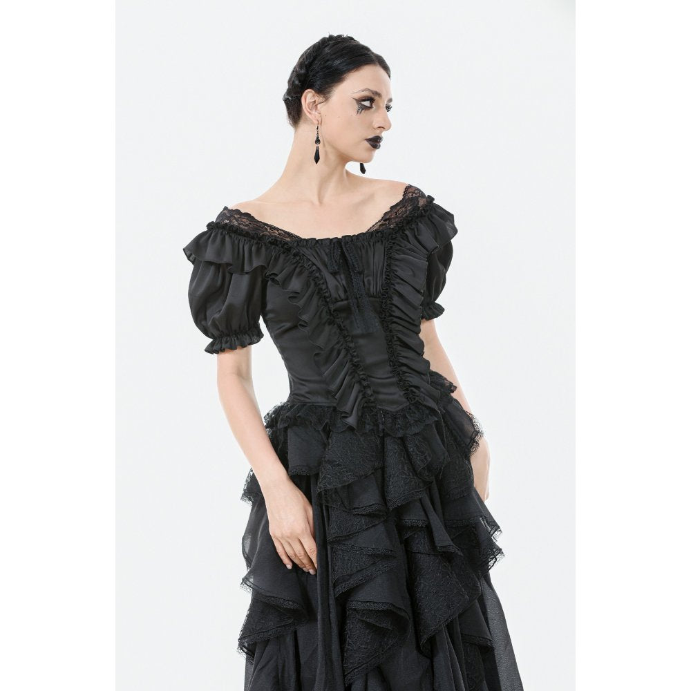 Dark in Love Seraphina Black Ruched Puff Sleeve Corset Top