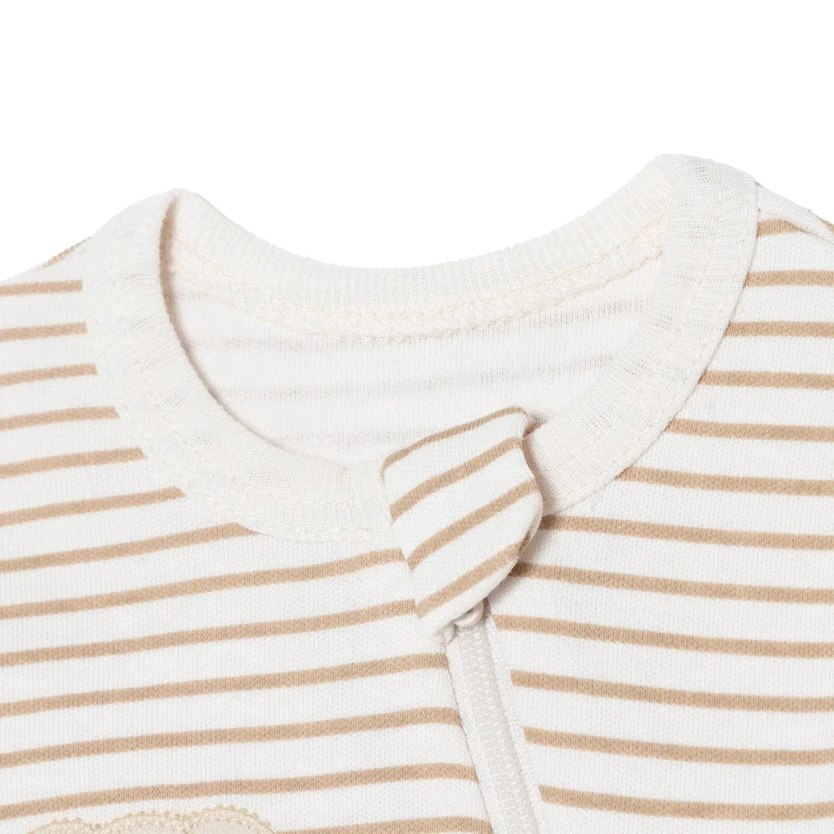 Baby Boy Footed Sleepsuit Striped Zip Fastening Crew Neck - Beige