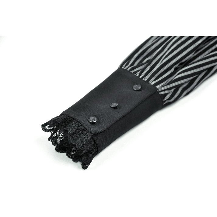 Dark in Love Gothic Peter Pan Collar Lace Shirt | Striped Cotton Top