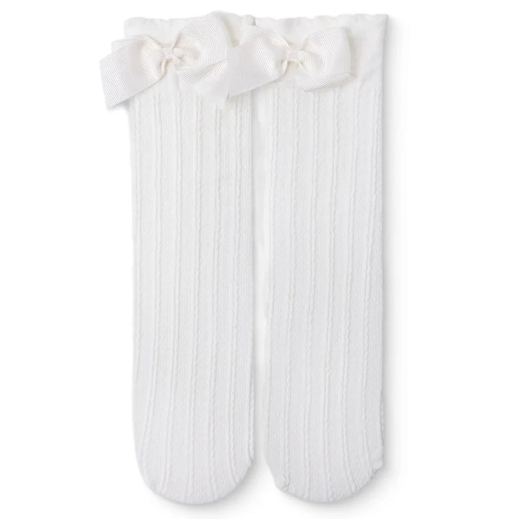 HelloBaby Girls Knee-High Socks Bow Print Cotton Rich - Ecru