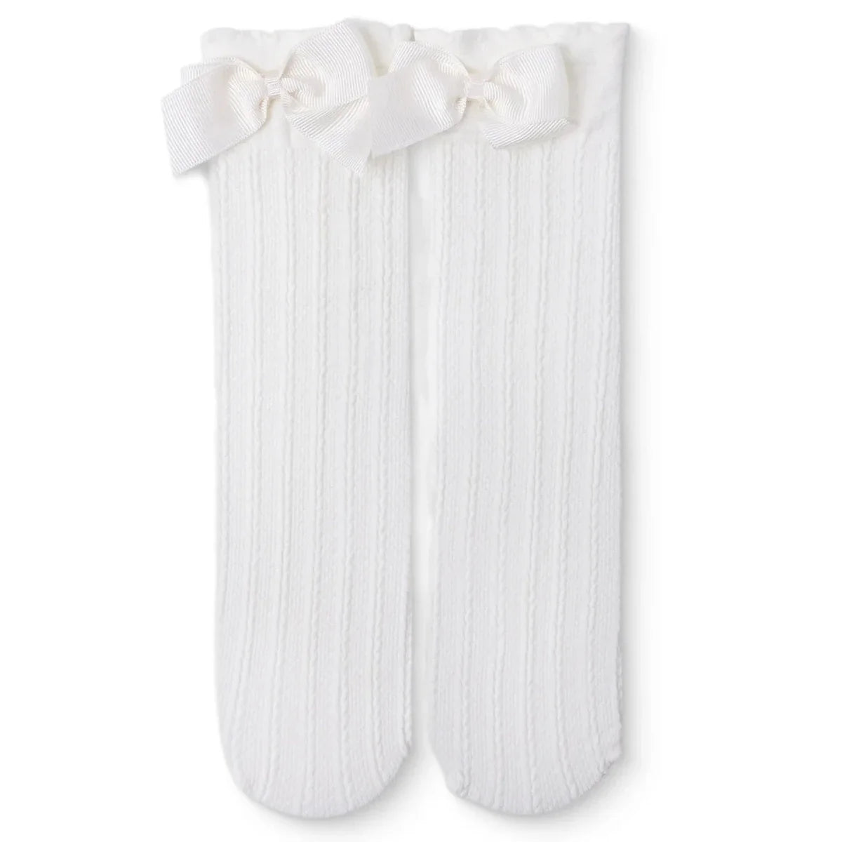 HelloBaby Girls Knee-High Socks Bow Print Cotton Rich - Ecru