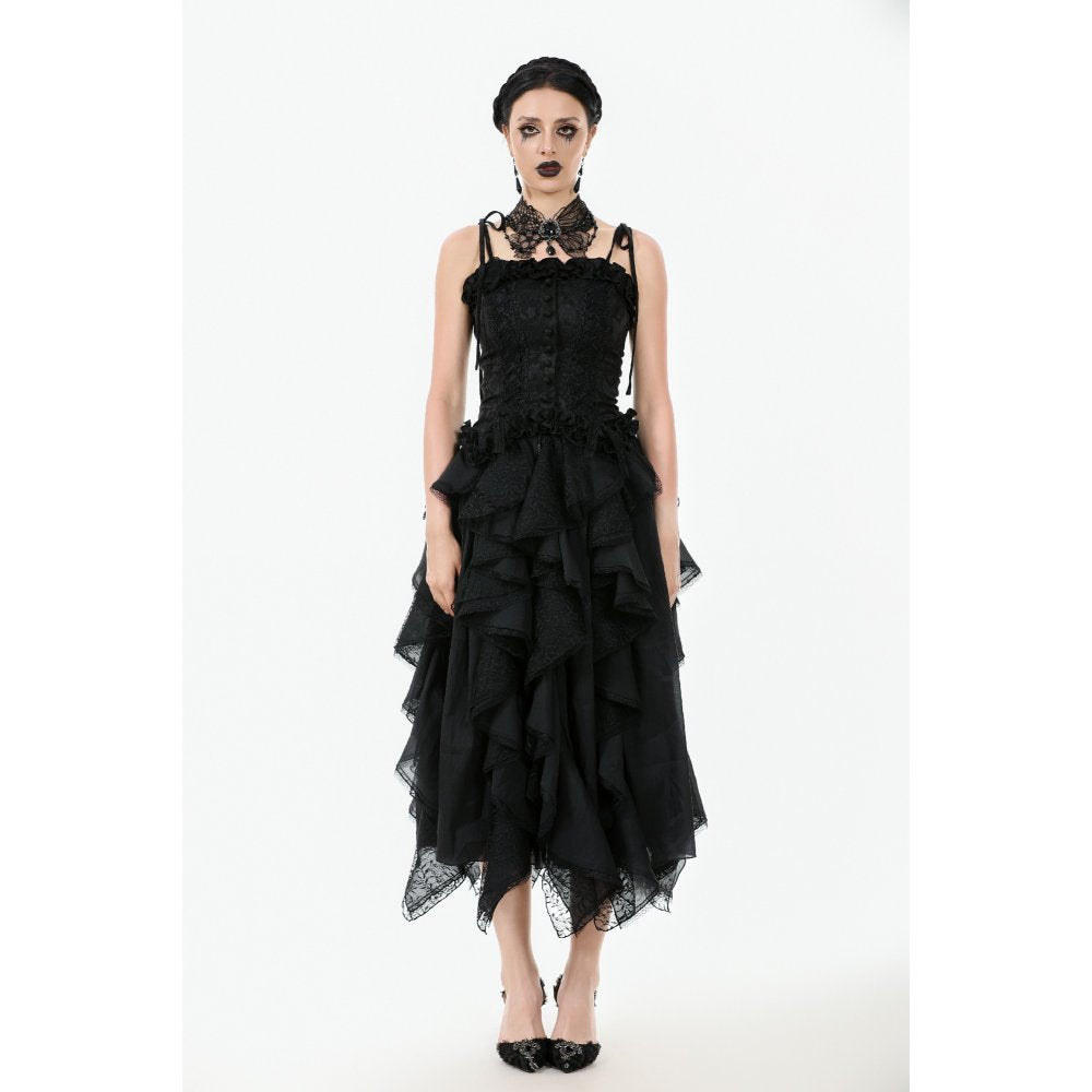 Dark in Love Selene Black Floral Jacquard Ruffled Corset Top