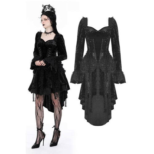 Dark in Love Seraphina Black Velvet Lace High-Low Gothic Dress