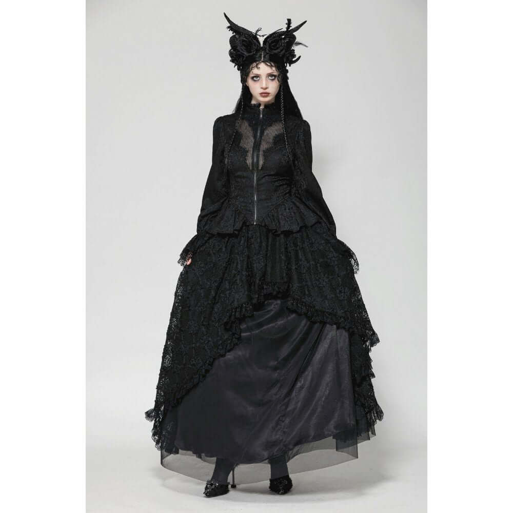 Dark in Love Felicity Gothic Lace Zip Up Tailcoat Shirt – Black