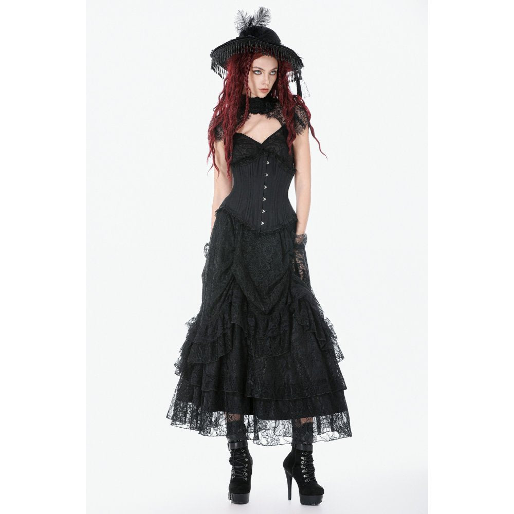 Dark in Love Talia Gothic Longline Metal Boned Corset | Black Polyester