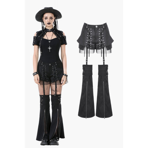 Dark in Love Lace-Up Convertible Goth Flare Trousers and Shorts