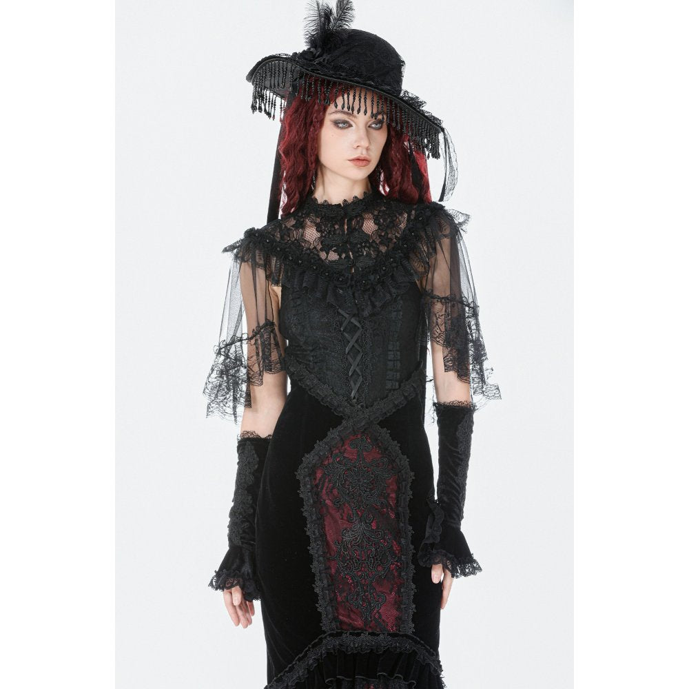 Dark in Love Morwenna Gothic Black Lace Ruffle Capelet with High Collar