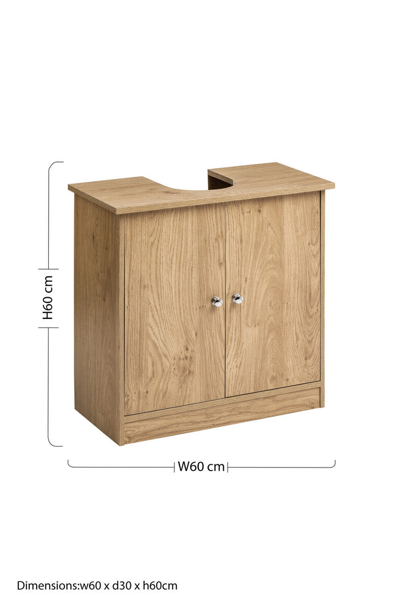 Orsina Portland Oak Veneer Under Sink Cabinet – Modern Bathroom Storage