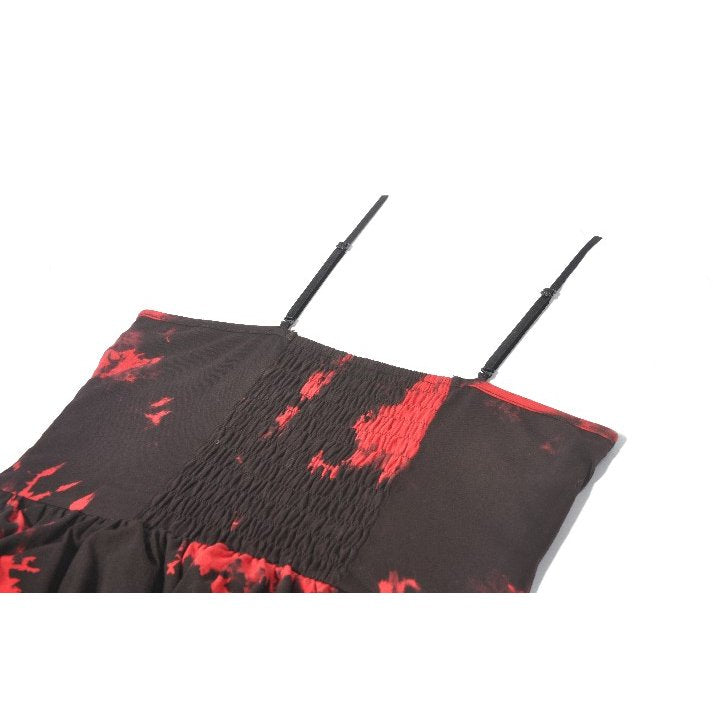 Dark in Love Red & Black Tie Dye Punk Dress | Asymmetric Mesh Goth Style