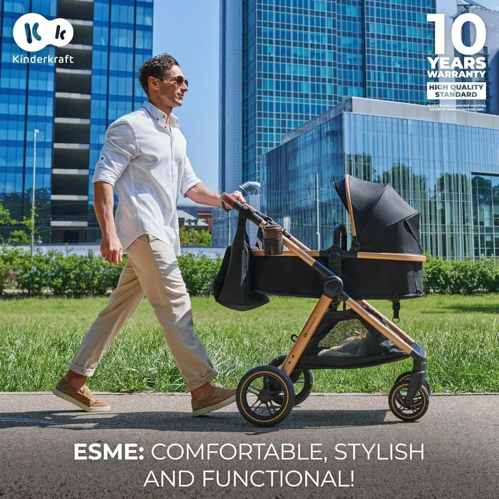Kinderkraft Esme Pro 3-in-1 Travel System with Mink Pro Car Seat - Moonlight Grey