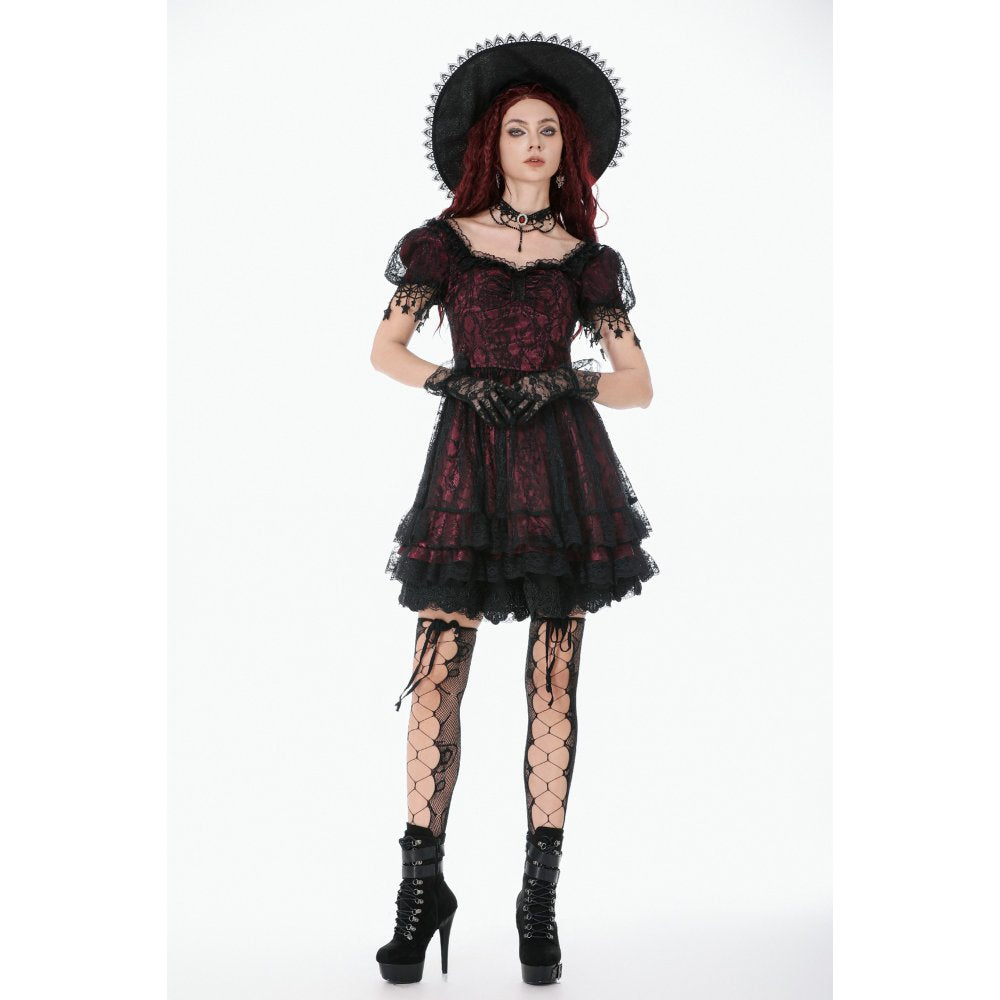 Dark in Love Red Black Lace Princess Dress with Star Charms