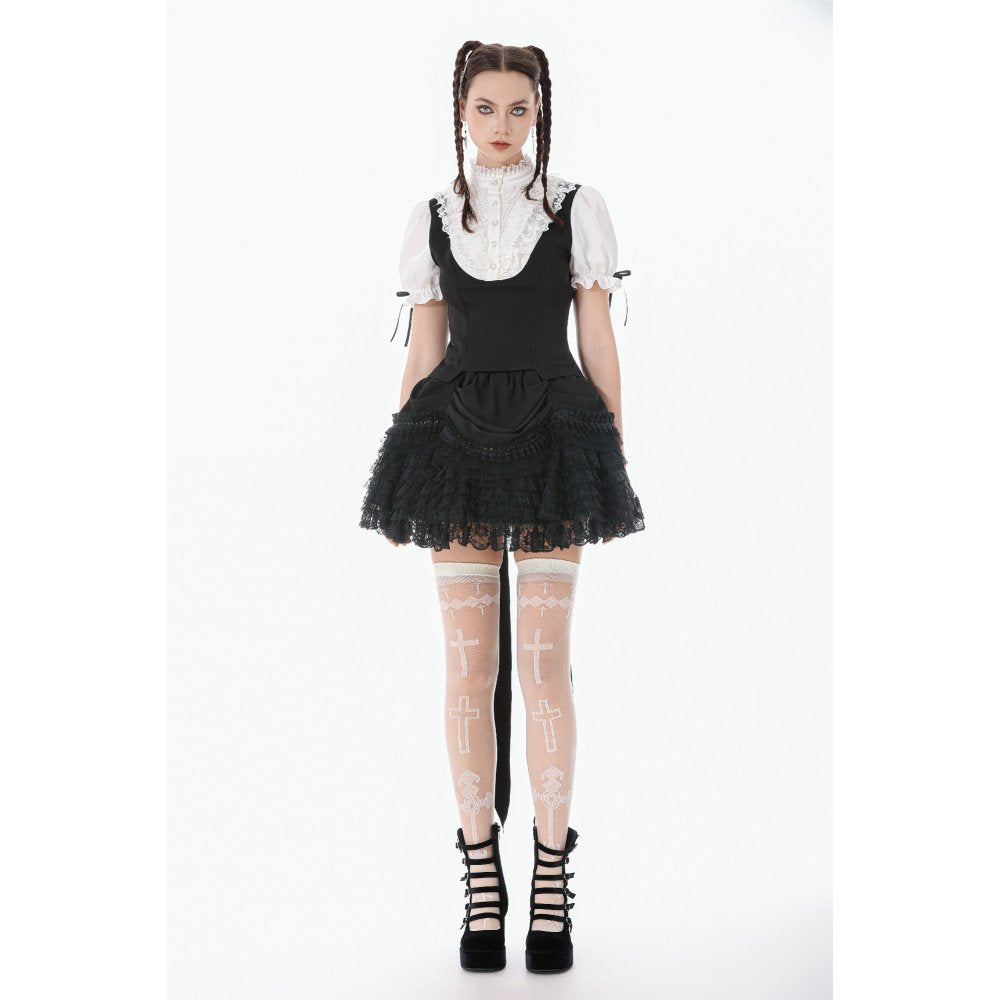 Dark in Love Court-Style Gothic Blouse | Black & White Lace Ruffle