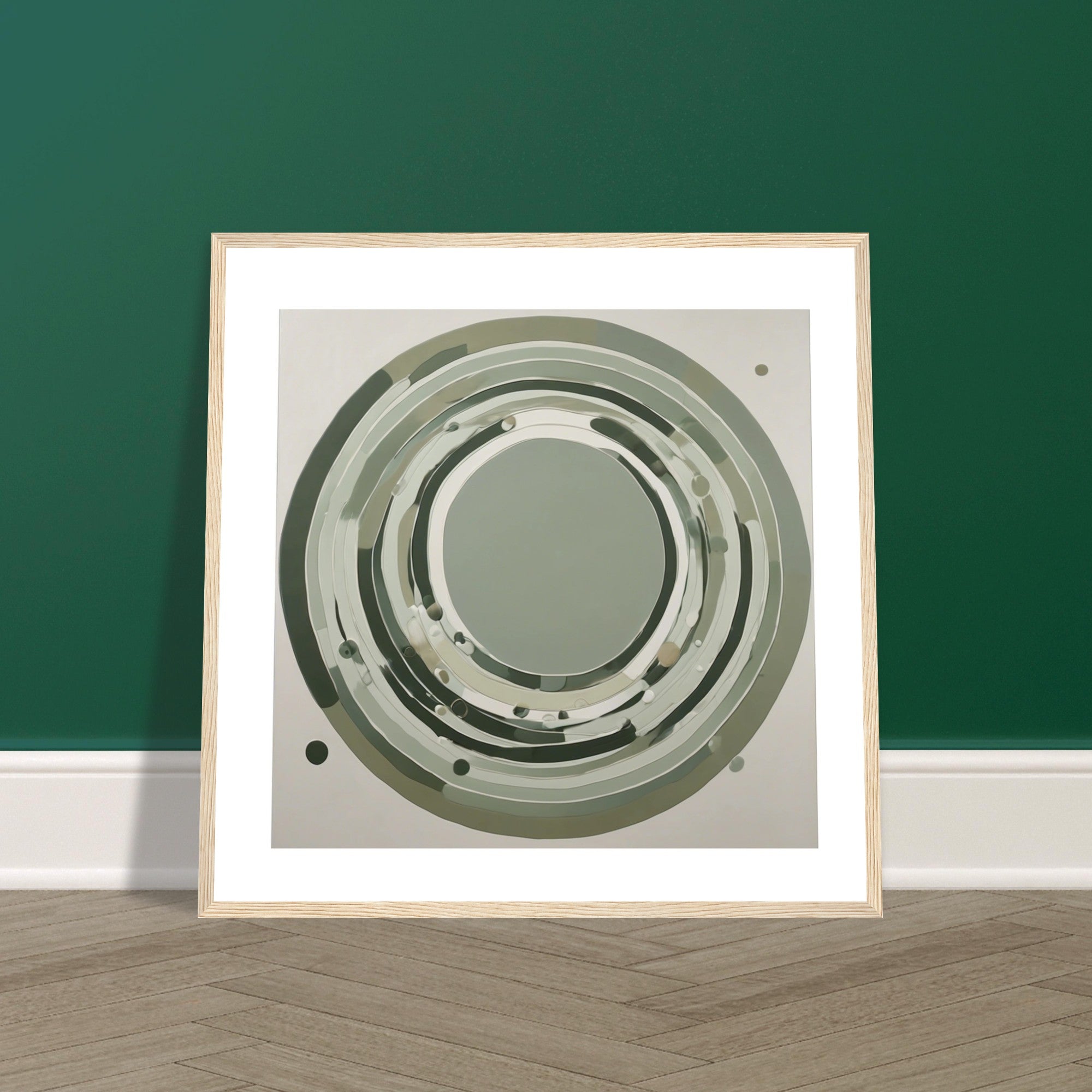 Sage Green Circular Abstract Framed Poster – Minimalist Geometric Wall Art