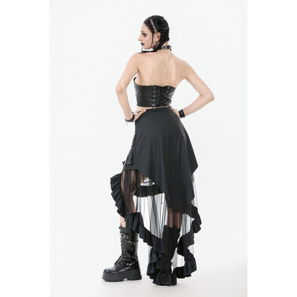 Dark in Love Belladonna Goth Skirt – Black Mesh with Buckle Straps