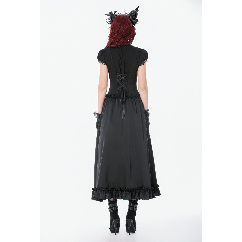 Dark in Love Courtly Cross Gem Gothic Blouse | Black Lace Puff Sleeve