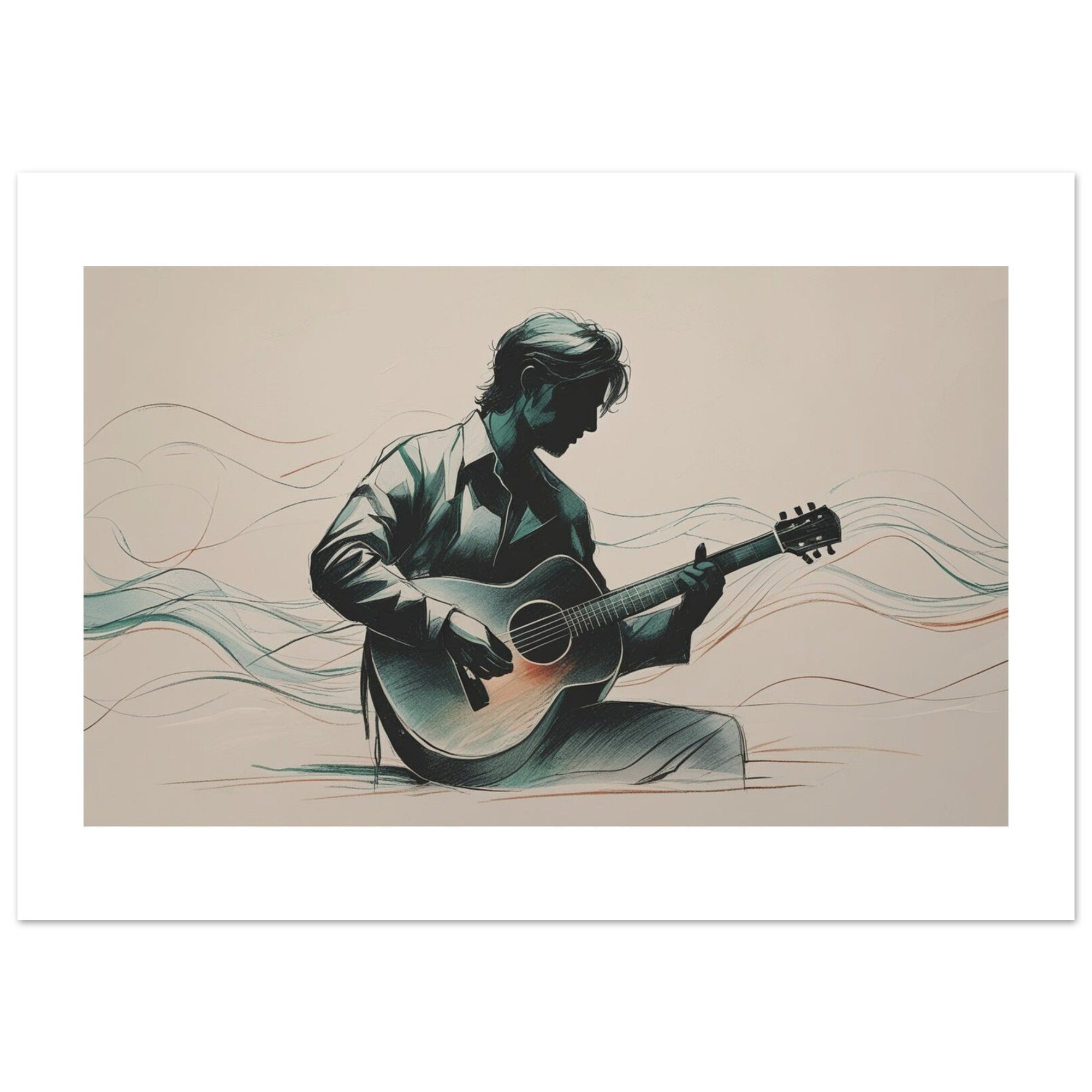 Elegant Guitar Player Wall Art - Abstract Acoustic Print