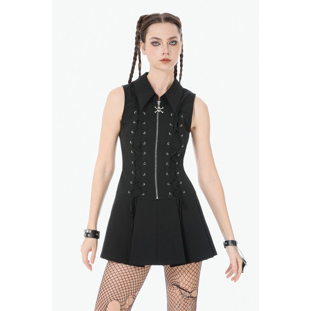 Dark in Love Valeria Gothic Corset Dress – Black Pleated Mini Dress