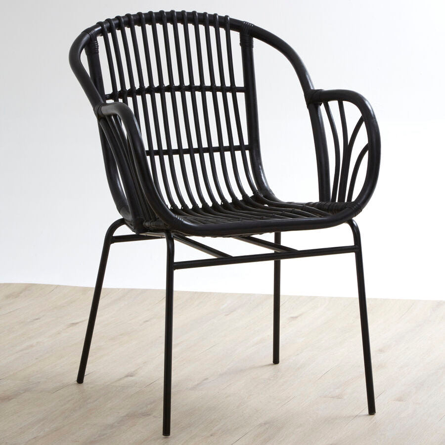 Orsina Lagom Black Natural Rattan Accent Chair with Raised Sides