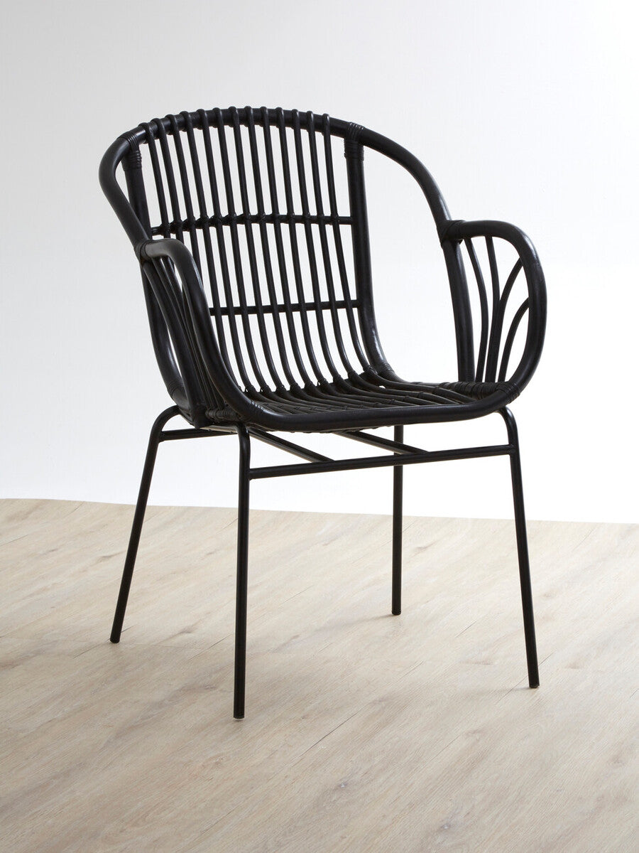 Orsina Lagom Black Natural Rattan Accent Chair with Raised Sides
