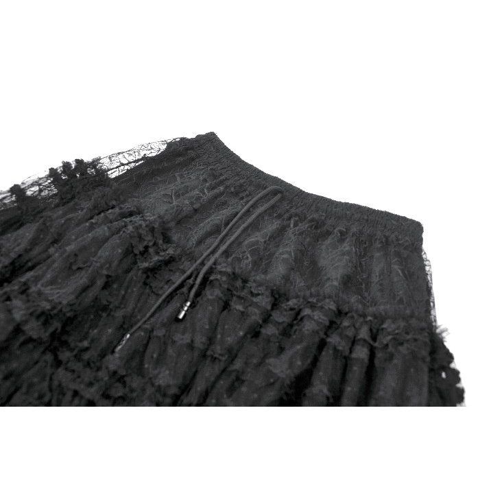 Dark in Love Morticia Gothic Velvet & Lace Tiered Skirt in Black