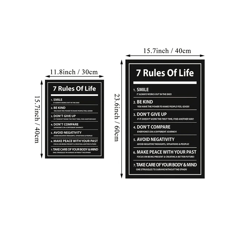 7 Rules of Life Motivational Poster – Black & White Typography Wall Art