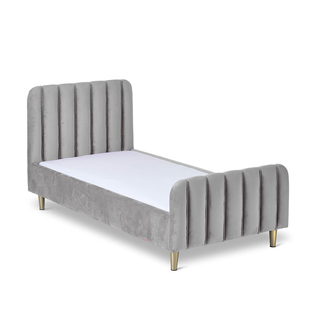 Obaby Gatsby Velvet Single Bed with Gold Legs – Luxury Low-Profile Bed for Kids, Grey