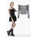 Dark in Love Lyra Fishnet Off-Shoulder Gothic Mesh Top – Black