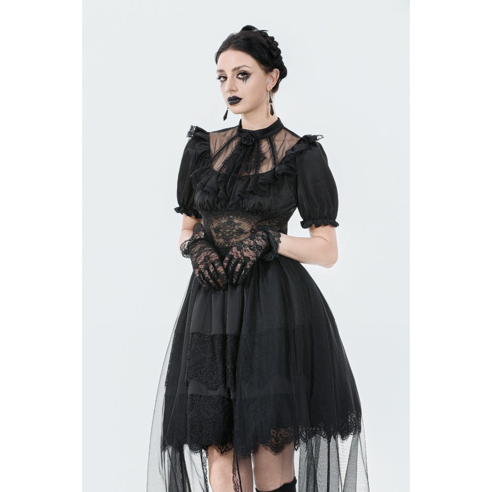 Dark in Love Ebon Rose Goth Dress – Black High-Low Mesh & Lace Gown