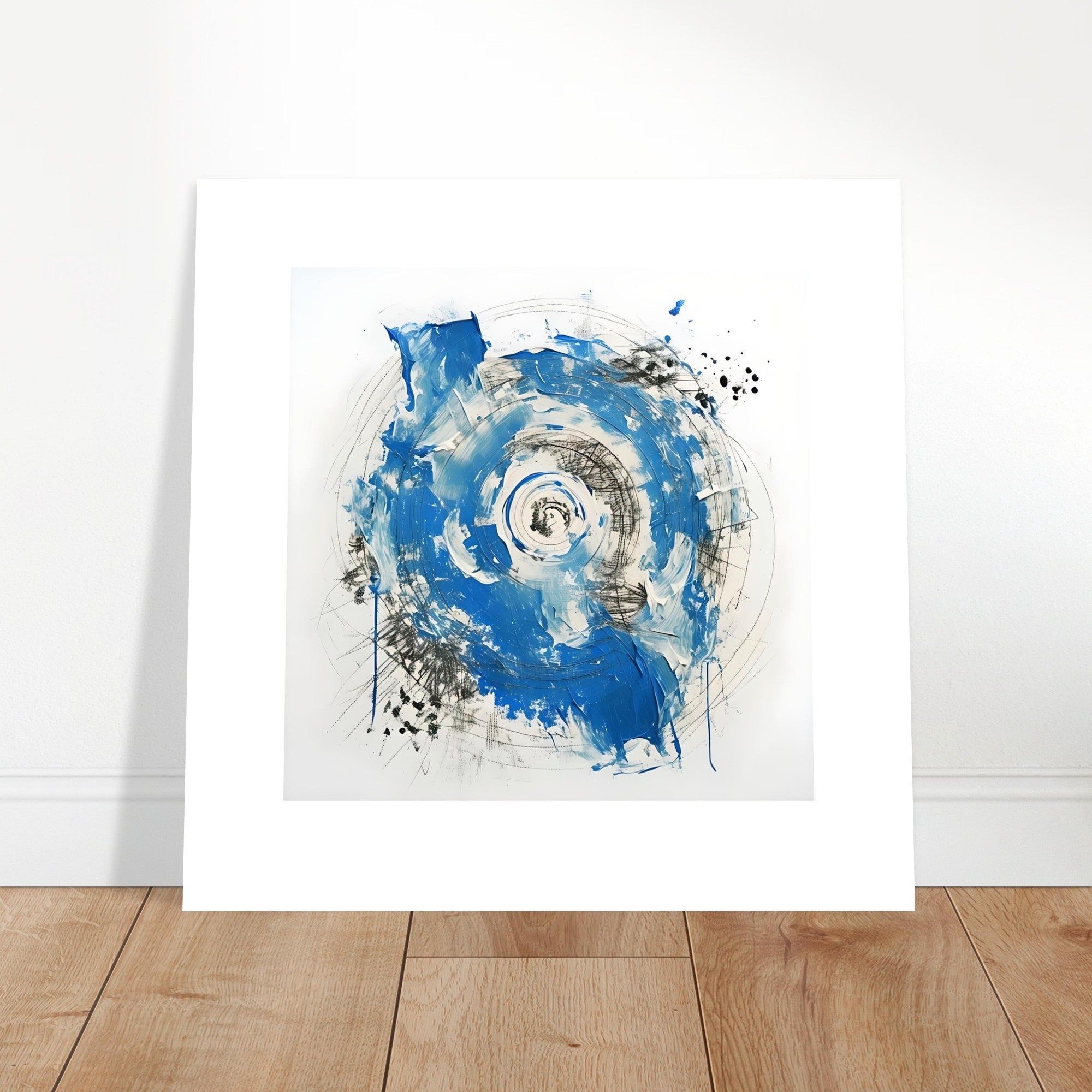 Abstract Blue & White Impasto Art Print – Modern Wall Poster