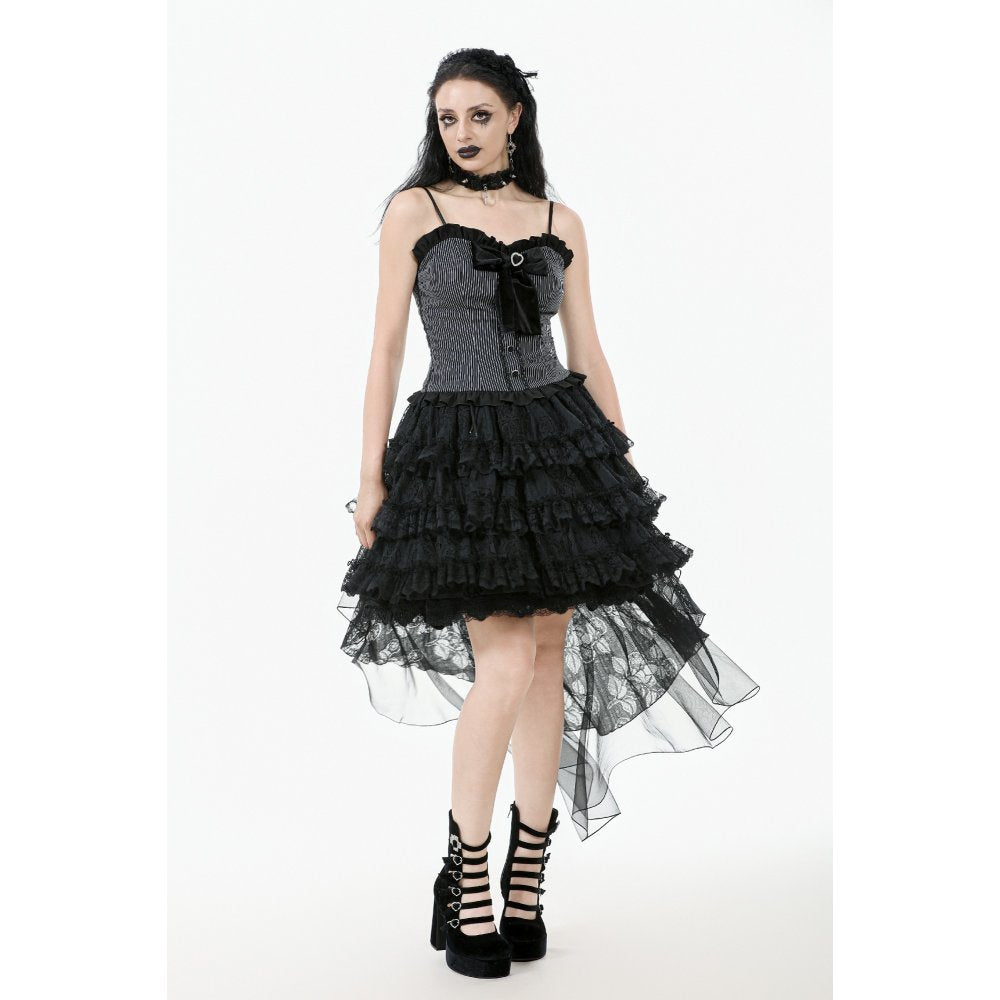 Dark in Love Belladonna Black Tiered Lace High-Low Goth Skirt