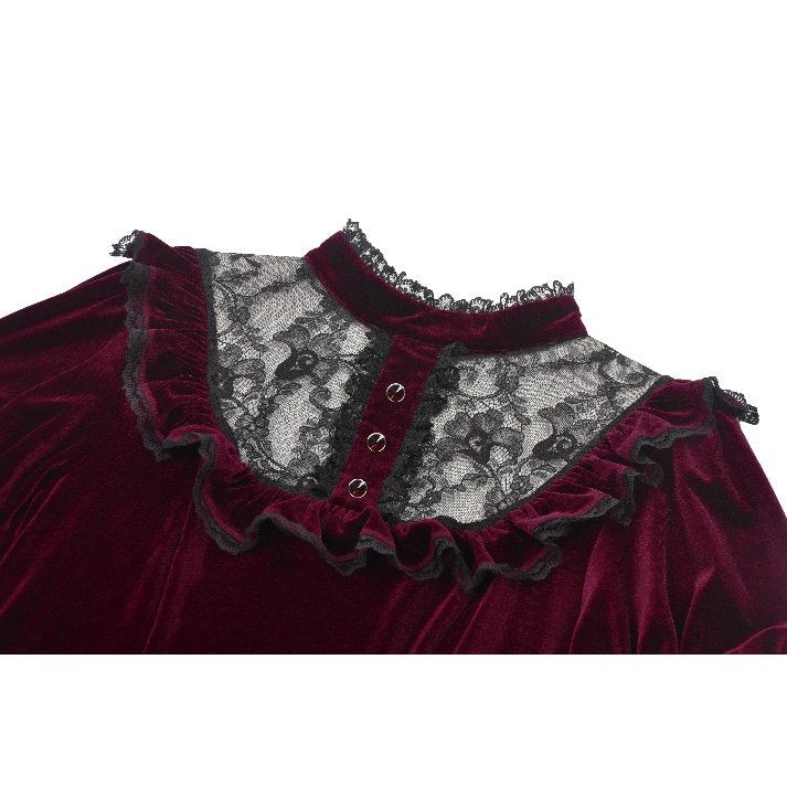 Dark in Love Ophelia Burgundy Velvet Goth Dress with Lace Collar