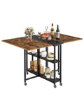 CHOEZON Folding Dining Table, Movable Dining Table, Expandable Kitchen Table, Versatile Breakfast Table with 6 Wheels and 2-Tier Shelf, for Dining