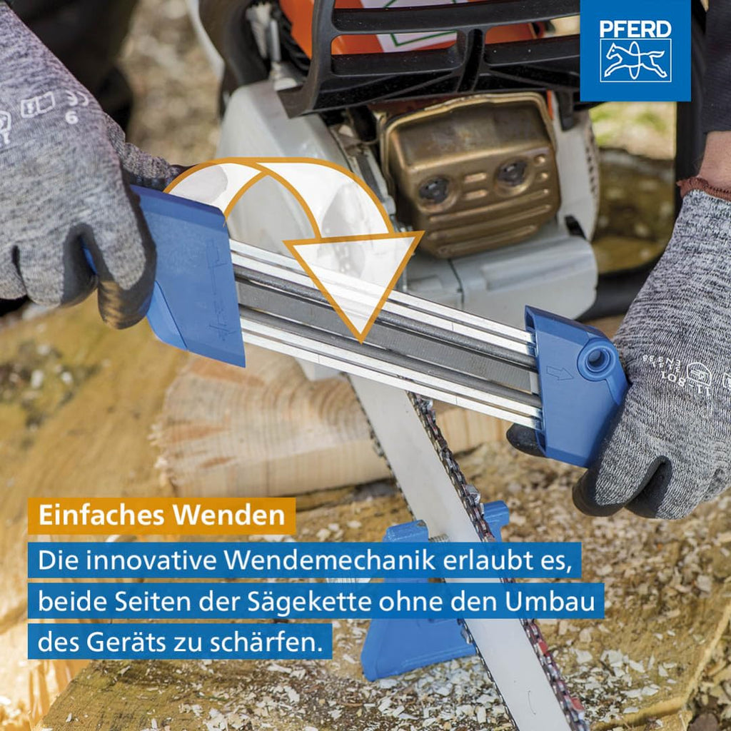 Pferd Chain Saw Sharpener – 4 mm Precision File Tool, Silver/Blue