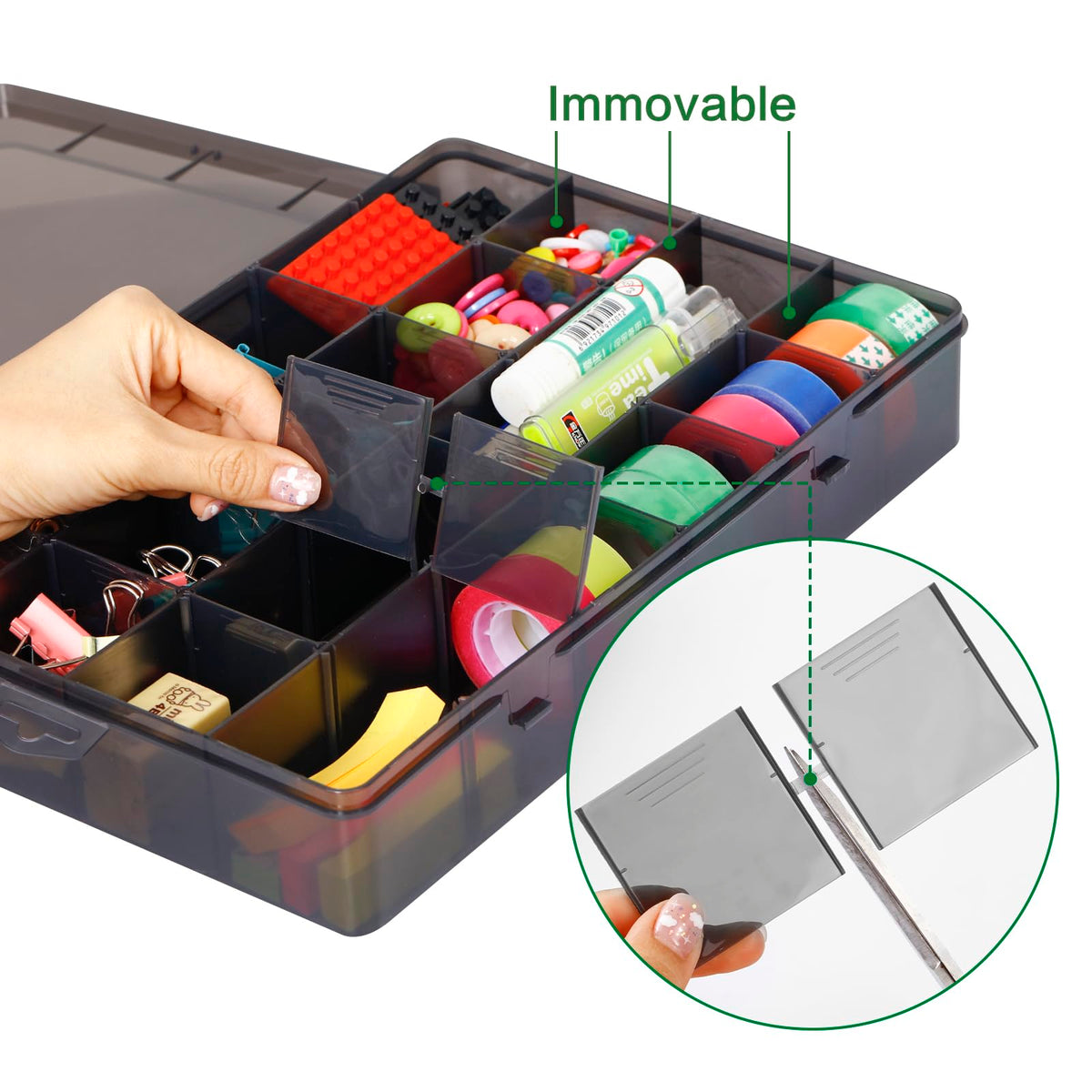 Gbivbe 24 Grids Extra Large Plastic Craft Storage Box, Black Plastic Organizer Container Compartment Bead Storage Box with Adjustable Dividers for - image 4
