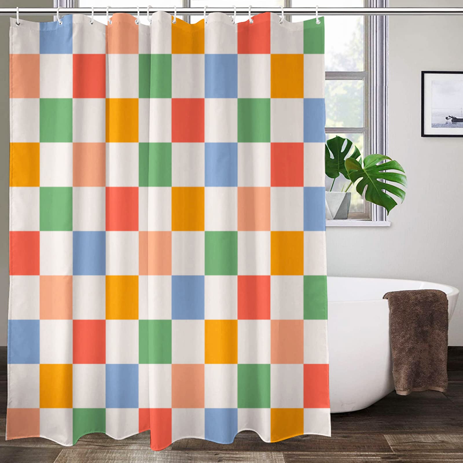 Retro Checkered Shower Curtain – 72x72 Waterproof Fabric