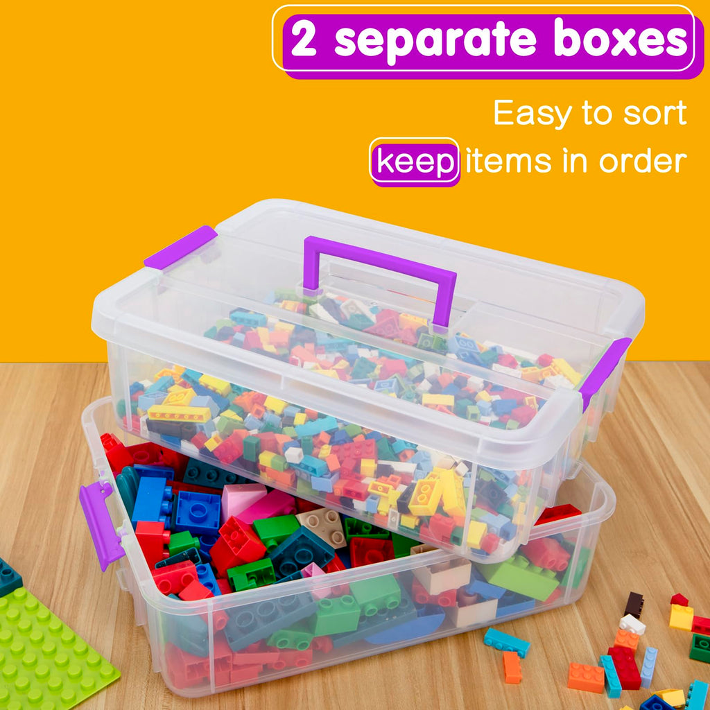 Creahaus 2 Layer Plastic Storage Containers with Lids, Multipurpose Clear Stack & Carry Box - image 3