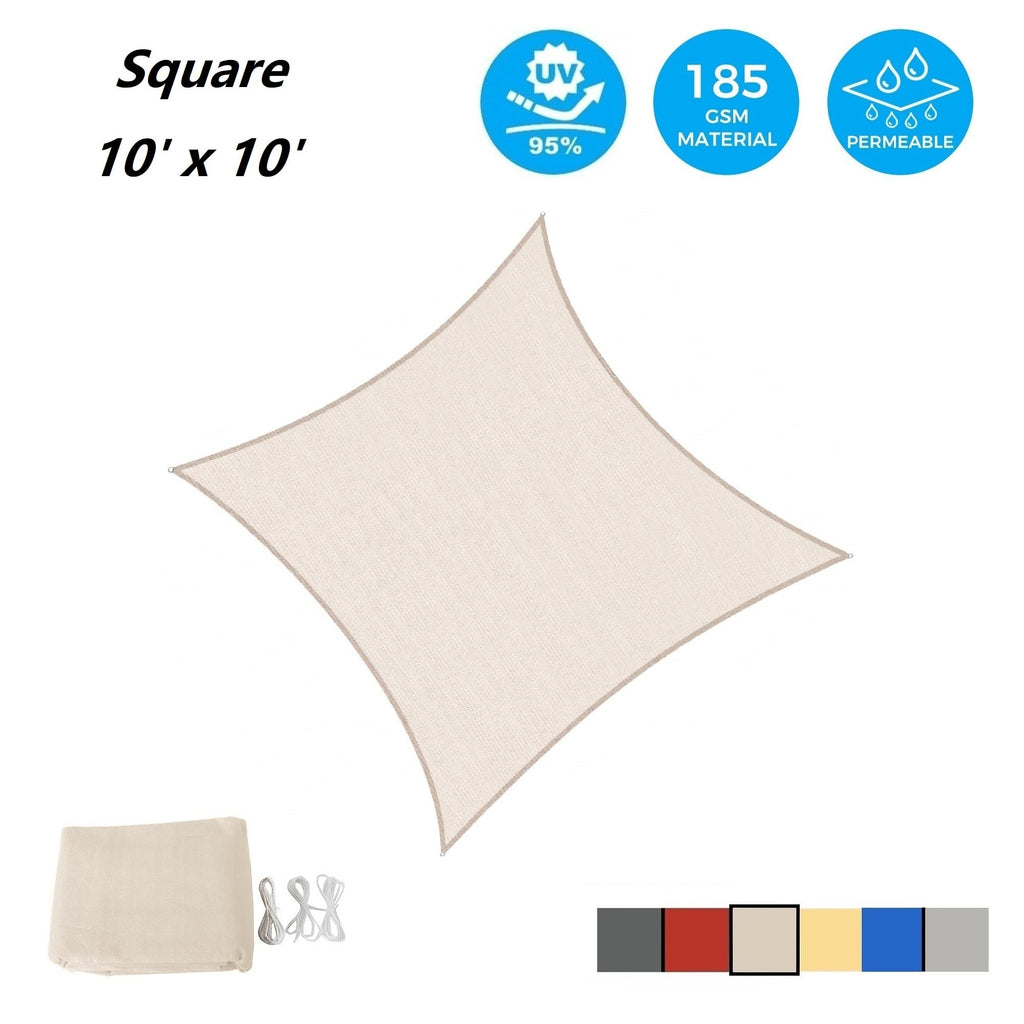 AsterOutdoor Sun Shade Sail - 10' x 10' Rectangle UV Block Canopy, Cream
