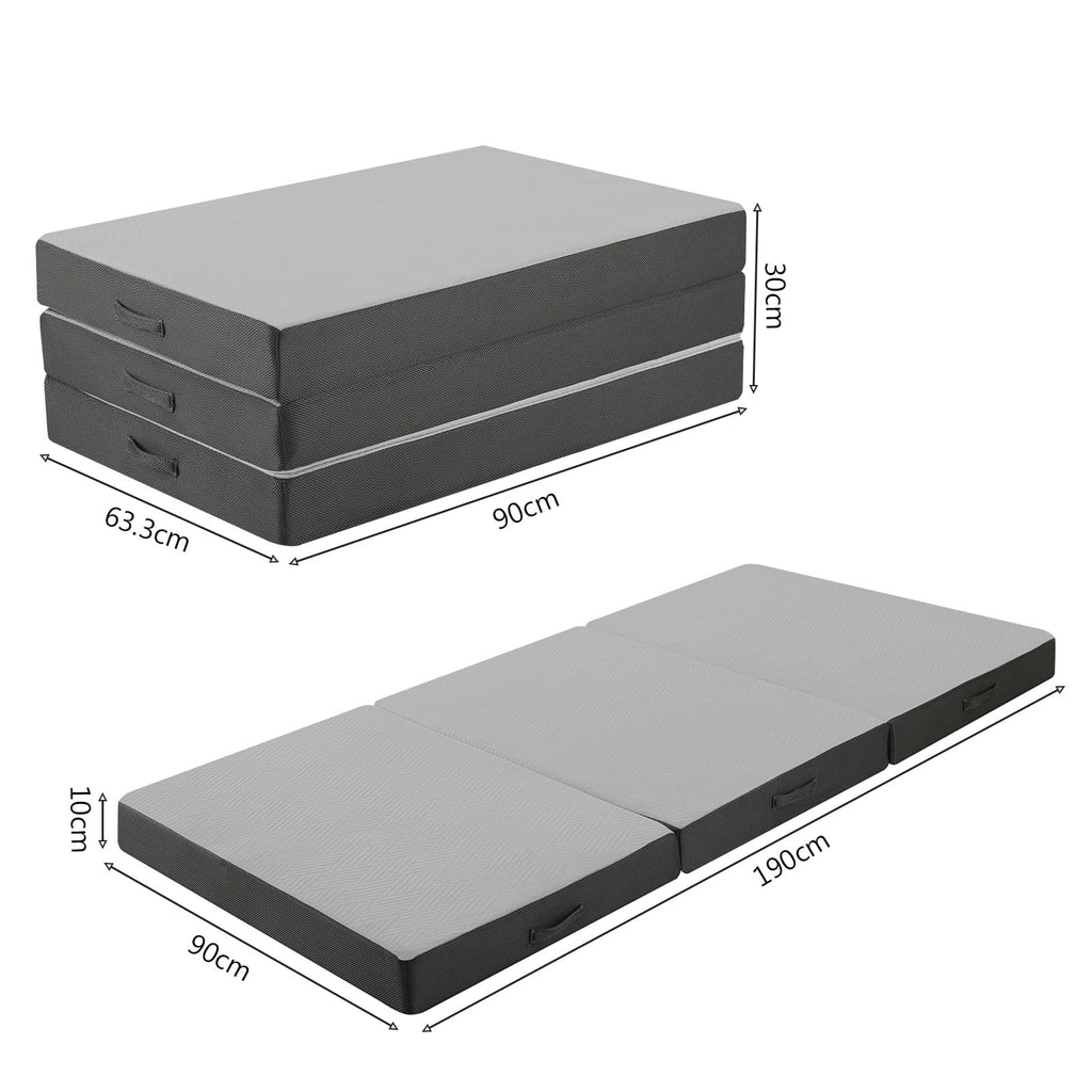 MeMoreCool Tri-Fold Mattress | 10cm Single Foam Guest Floor Mat – Grey